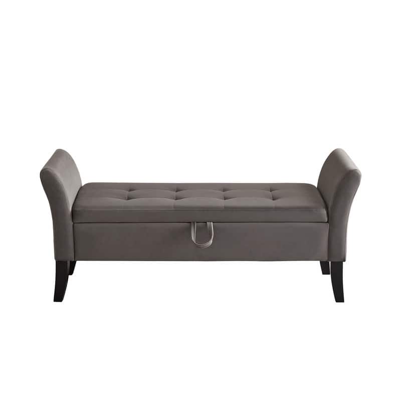 Modern Velvet Storage Accent Bench-51.5" x 18.3" x 22" - Grey