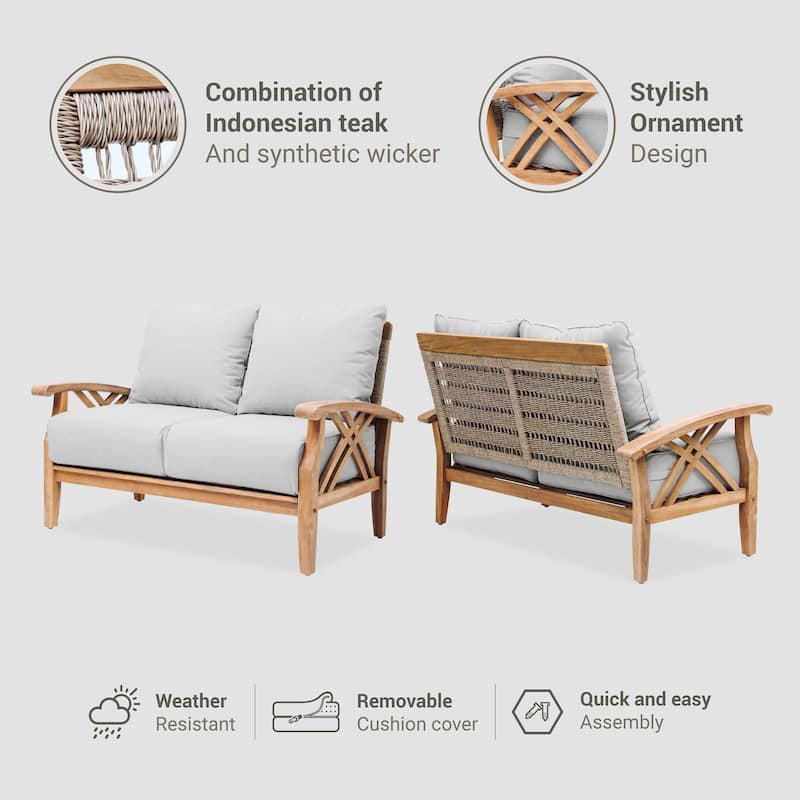 Cambridge Casual Carmel Teak Patio Loveseat with Cushion