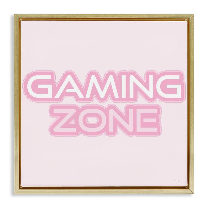 Stupell Pastel Pink Gaming Zone Framed Floater Canvas Wall Art Design By Yass Naffas Designs - 18 x 18 - Gold