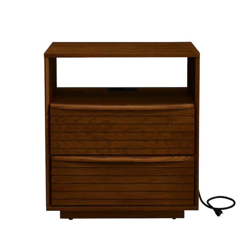 GDFStudio - Everstead Solid Wood Mid Century Modern TV Stand with Charging Station