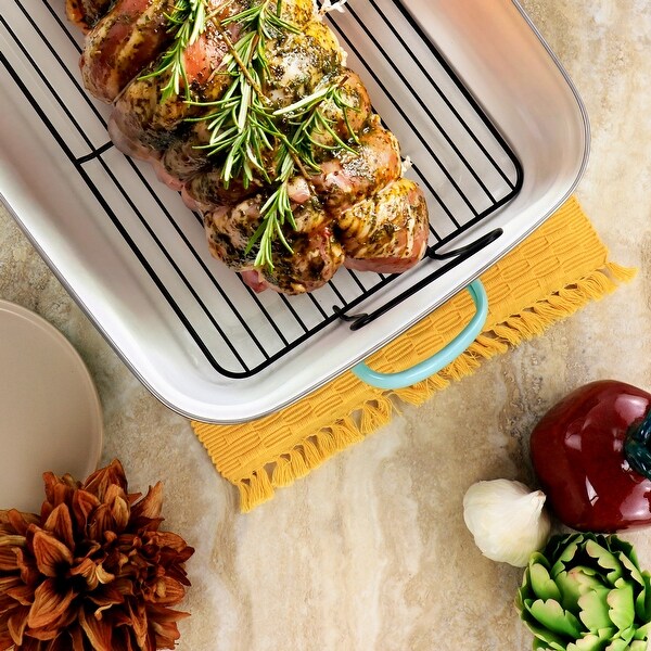 Martha Stewart 18in Enamel on Steel Roasting Pan and Rack in