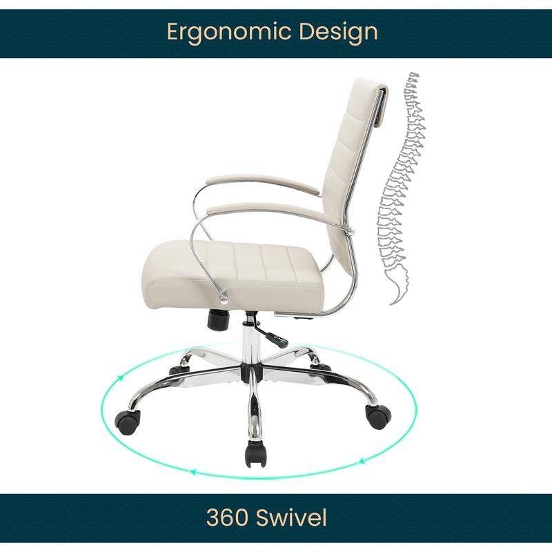 Benmar High-Back Leather Office Desk Chair in Stainless Steel Frame Adjustable Height Tilt Lock 360 Swivel Ergonomic Chair