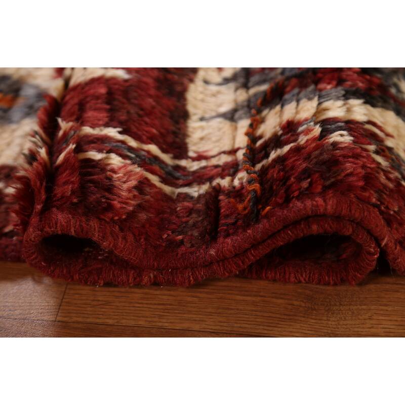 Hand Knotted Oriental 100% Wool Carpet Modern Tribal Red Moroccan Area Rug - 9' 7'' X 6' 10''