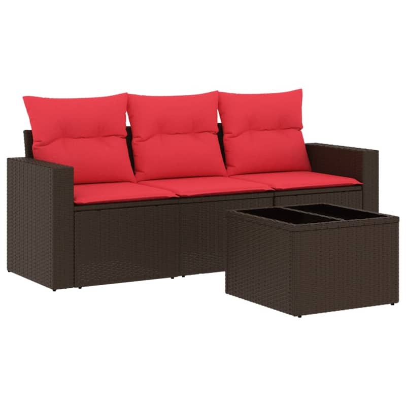 vidaXL Patio Sofa Set with Cushions Outdoor Conversation Furniture Poly Rattan - 25.8" x 24.4" x 27.2"