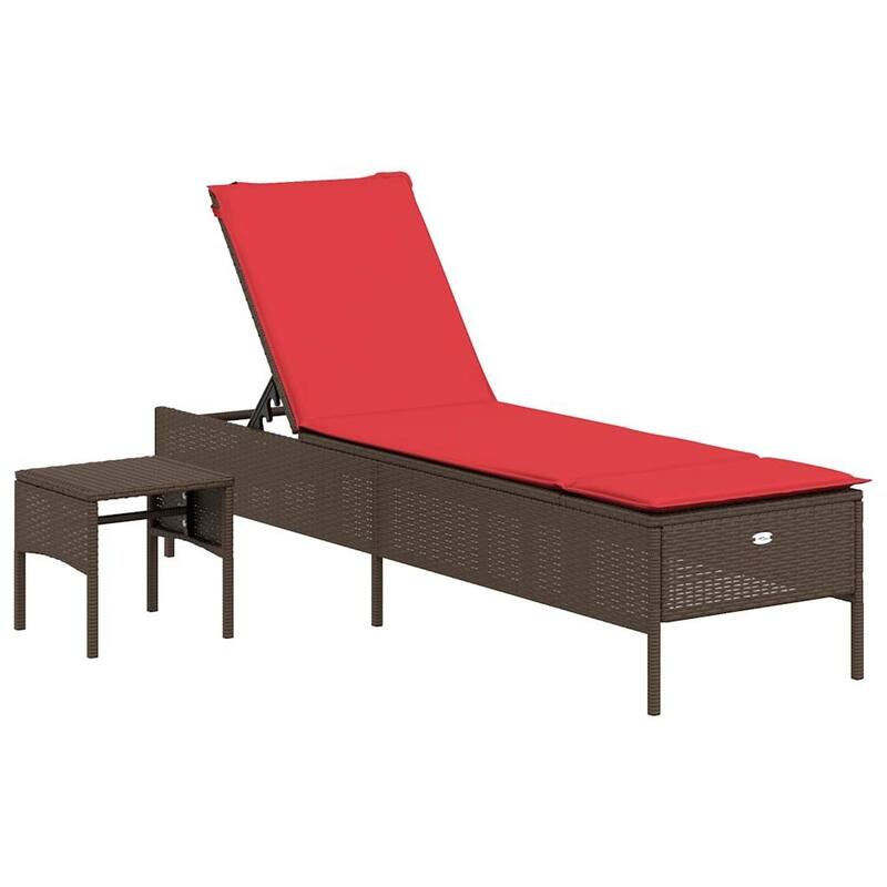 vidaXL Sun Lounger with Table and Cushion Outdoor Poly Rattan Brown/Gray/Black