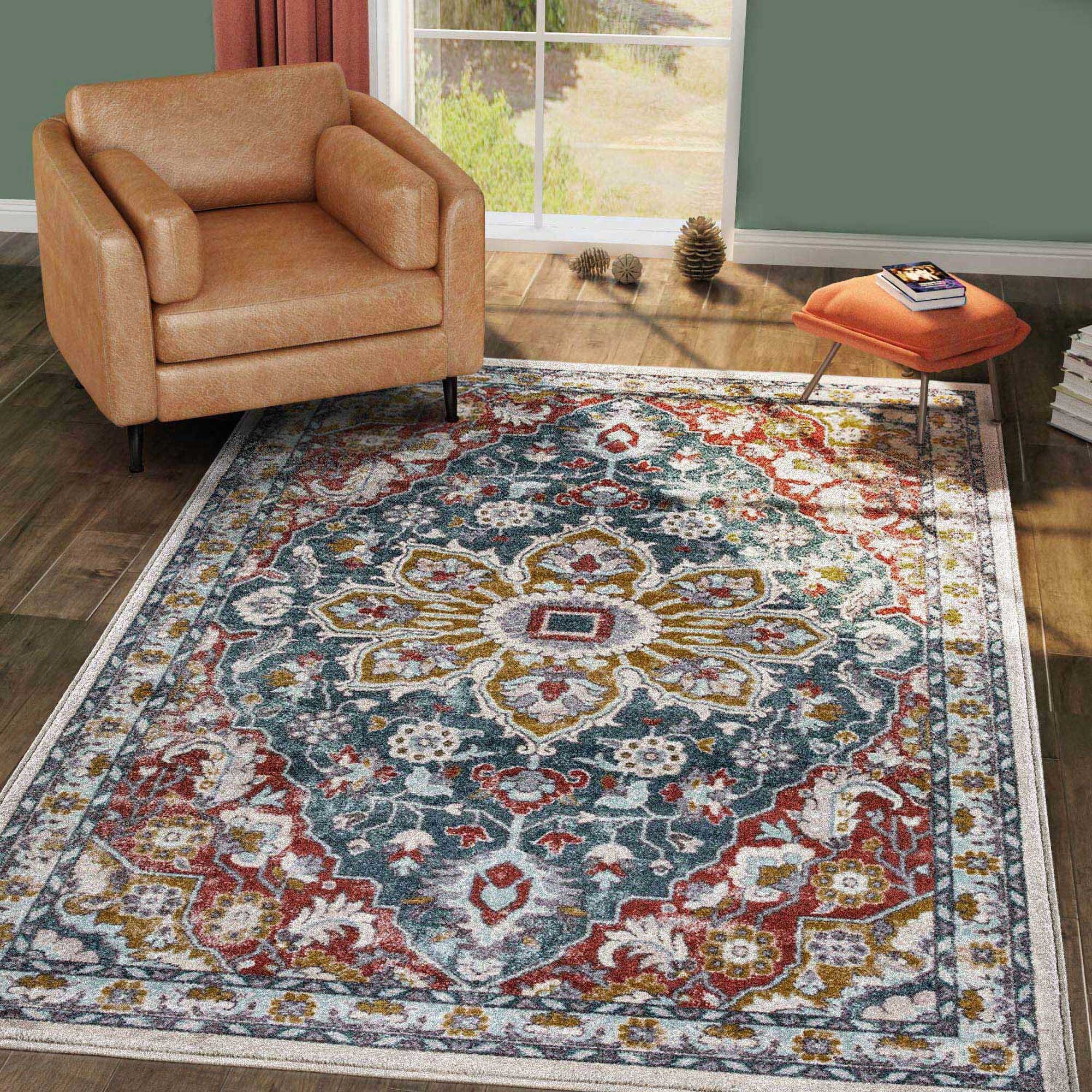 Floral Shabby Chic Blue Area Rug Kitchen Rugs - Overstock ...