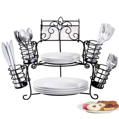 7-Piece Buffet Organizer with Napkin and Utensil Holders - 14.250 x 14.250 x 8.500
