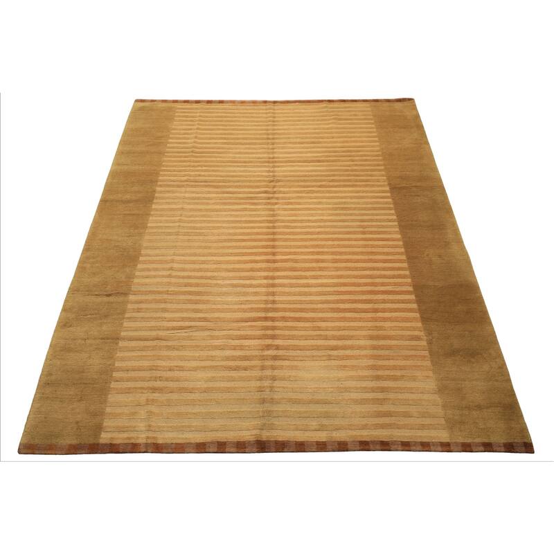 8'3''x9'8'' Tibetano Hand Knotted Wool Khaki Transitional Textured Tibetan Rug - 8' 3'' x 9' 8''