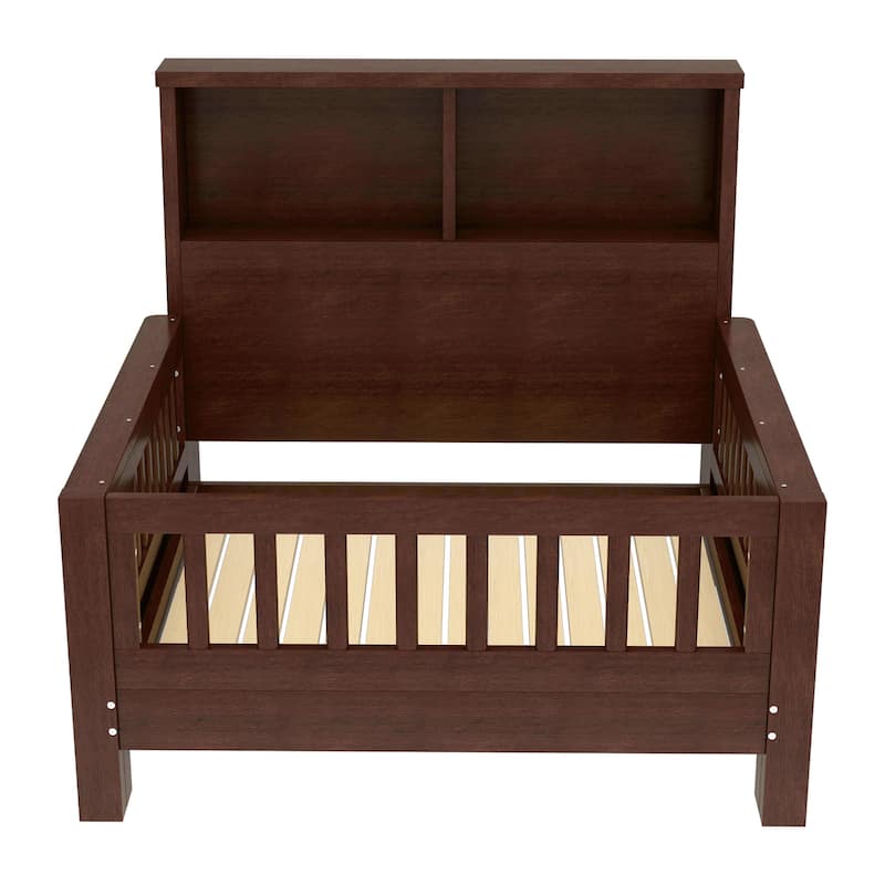 Twin Size Platform Bed with Storage Headboard, Pull-Out Design, High-Quality Safety Rails