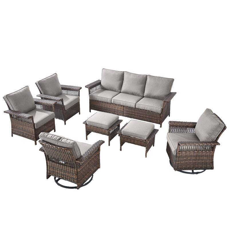 Pocassy Outdoor Swivel Chairs with Sofa Chair Ottoman and Table Set