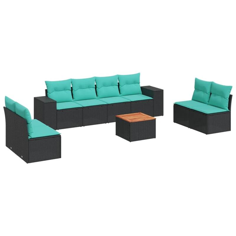 vidaXL 9 Piece Patio Sofa Set with Cushions Black Poly Rattan - 21.7 x 24.4 x 27.2