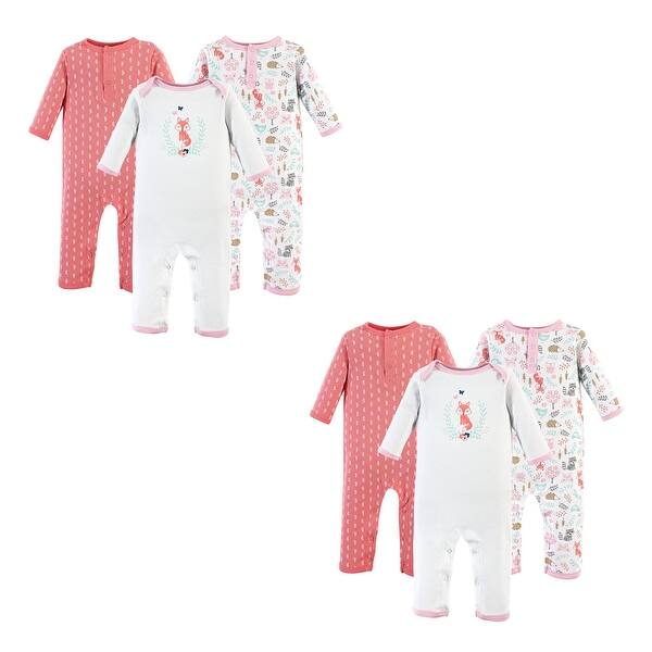 slide 1 of 1, Hudson Baby Infant Girl Cotton Coveralls, Woodland Fox 6-Piece 0 - 3 Months - Pink