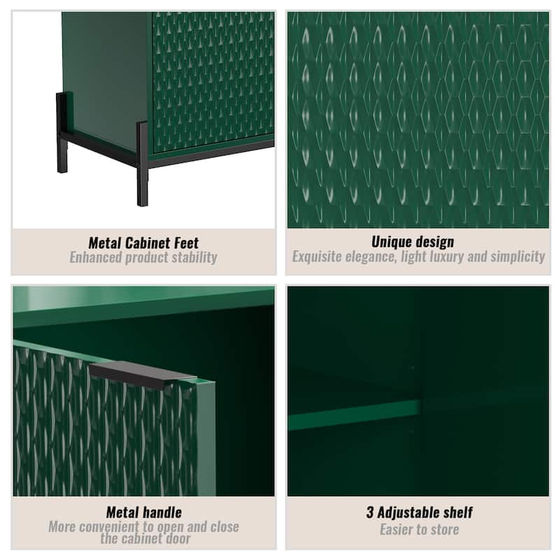 Modern High Gloss 3-Door Cabinet -Buffet Sideboard with Powder Coated Metal Feet