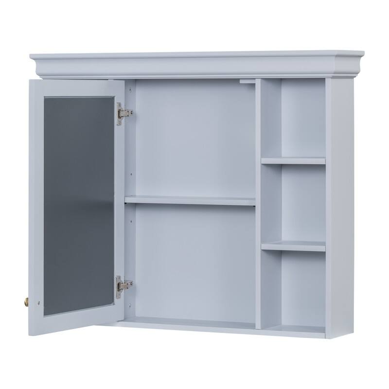 Wall Mounted Bathroom Cabinet with Mirror Door and 6 Open Shelves