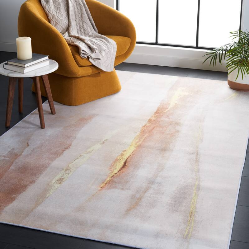SAFAVIEH Tacoma Machine Washable Slip Resistant Winnifred Modern Abstract - 5' x 8' - Beige/Gold