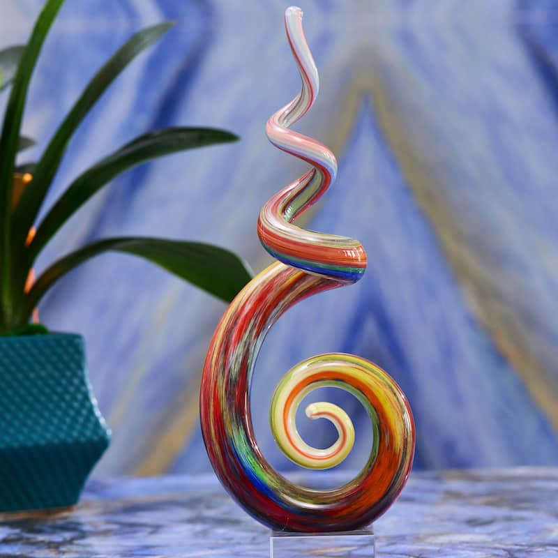 Luxury Lane Hand Blown Abstract Rainbow Swirl Art Glass Sculpture