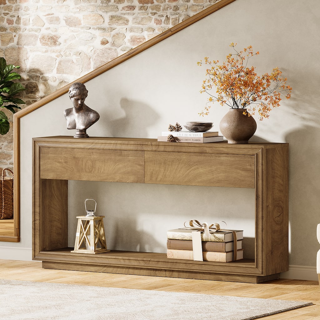 63" Farmhouse Console Table with 2 Drawers for Living Room