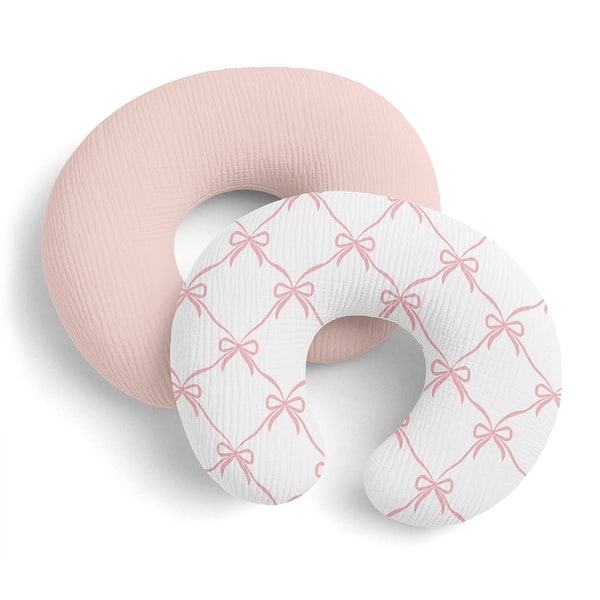 slide 2 of 6, Sweet Jojo Designs Pink Bows Girl 2 Pack 100% Cotton Muslin Nursing Pillow Covers - Solid Blush, Bow for the Ballet Collection