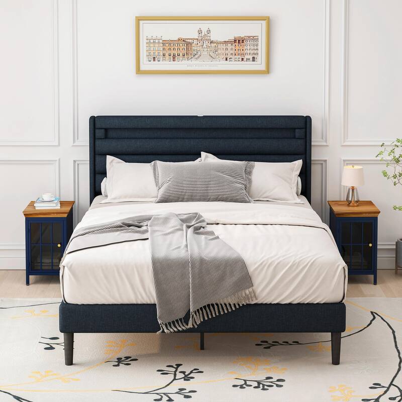 Chic Nightstand with Storage Cabinet & Solid Wood Tabletop