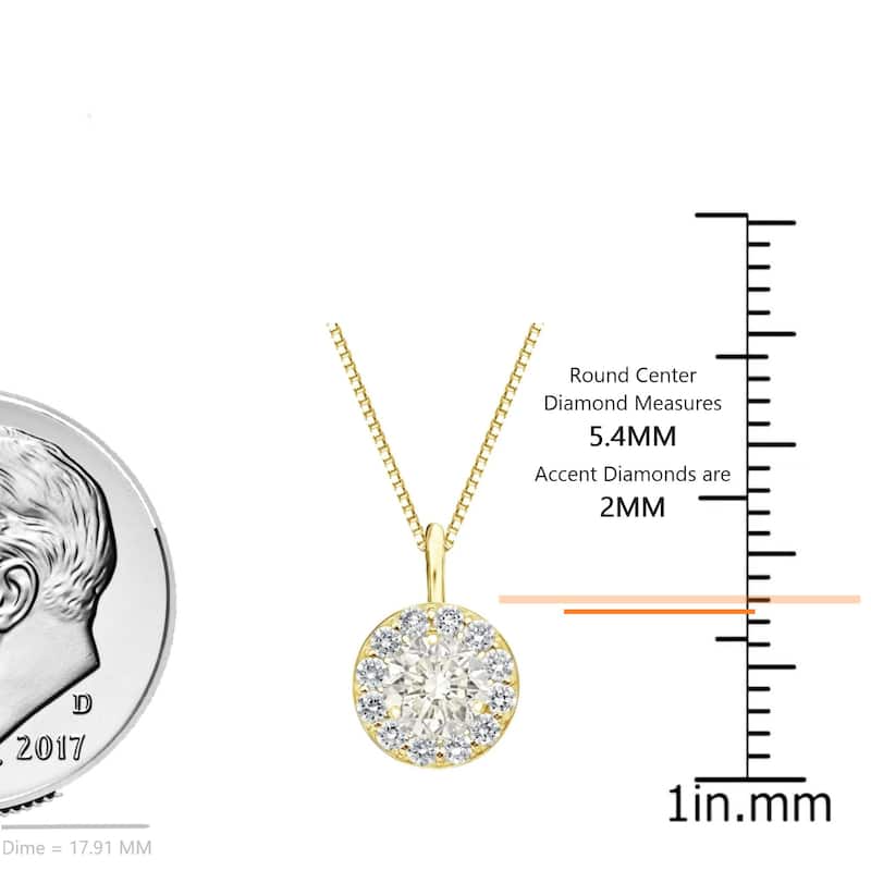 Auriya 1 carat TW Round Halo Diamond Necklace 14k Gold (J-K, I1-I2)