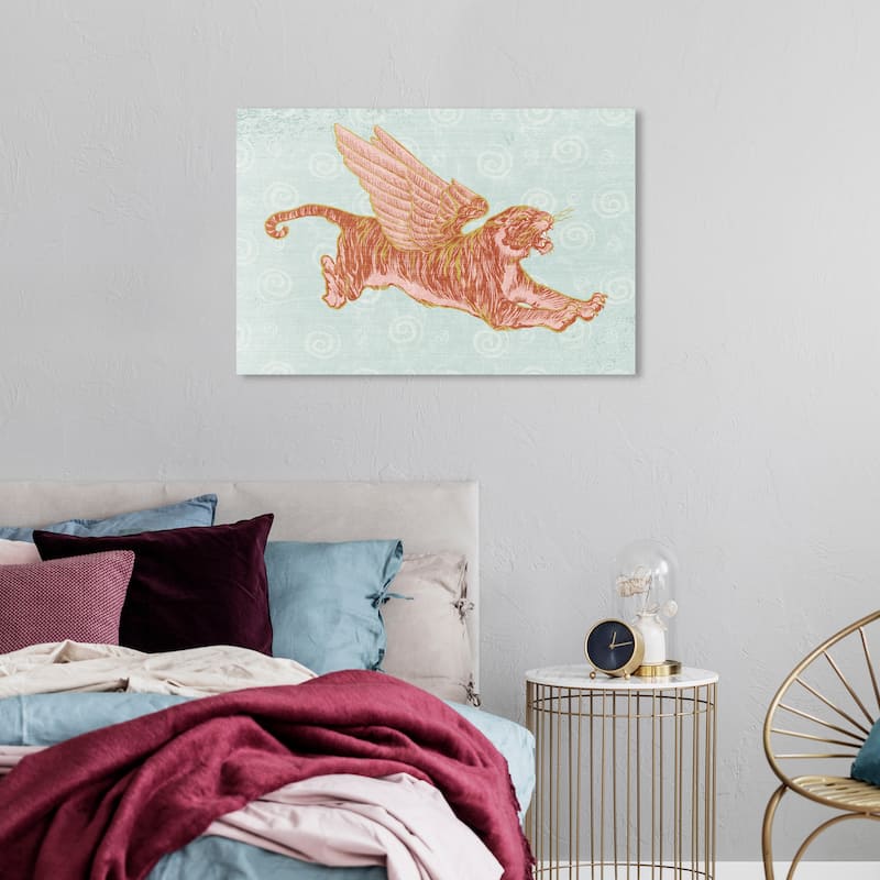Wynwood Studio Canvas Animals Flight on Winged Tiger Orange and Dark Orange Modern & Contemporary Wall Art Canvas Print - 24 x 36