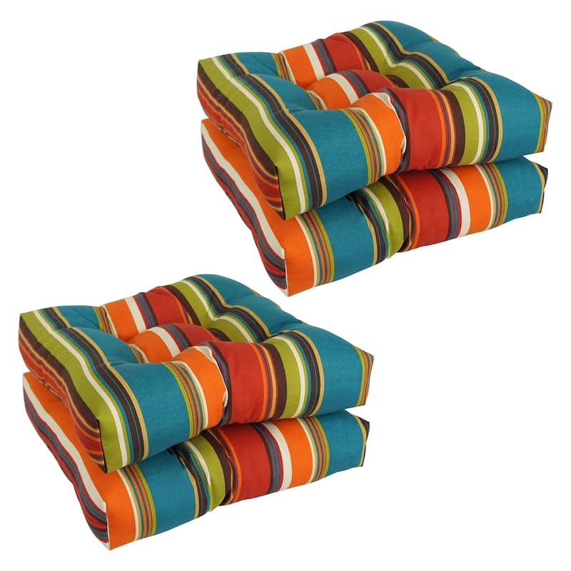 19-inch Square Tufted Indoor/Outdoor Chair Cushions (Set of 4) - 19" x 19" - Westport Teal