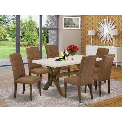 HomeStock 7-Pc Rectangle Natural Oak Finish Solid Wood Top Dining Table with 6 Parson-Chairs