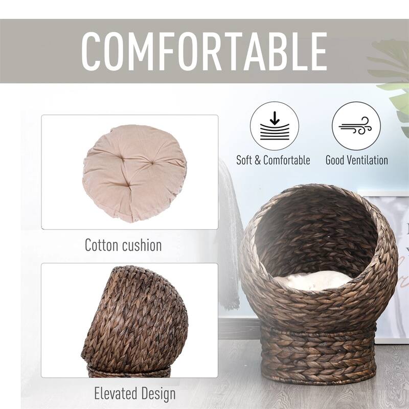 Raised Cat Bed with Rotating Cozy Basket Soft Cushion for Small Cats Up to 11 lbs