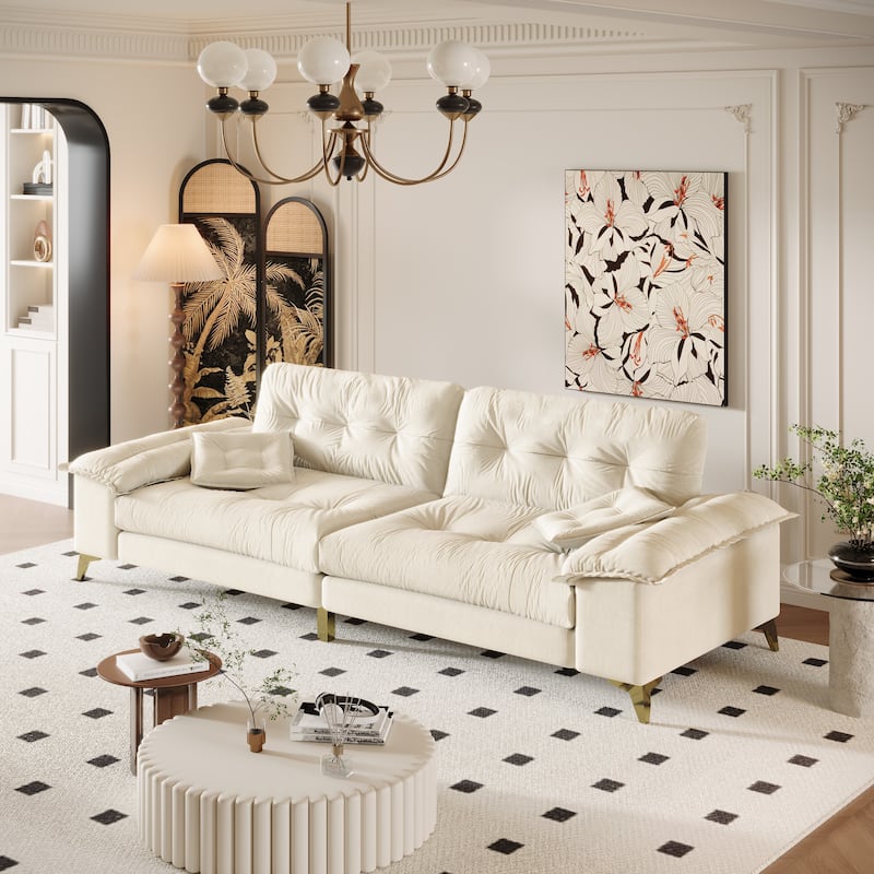 104.7" Modern Sectional Sofa with Tufted Design, Removable Armrests, Metal Legs & 2 Pillows, Chenille Upholstered Couch