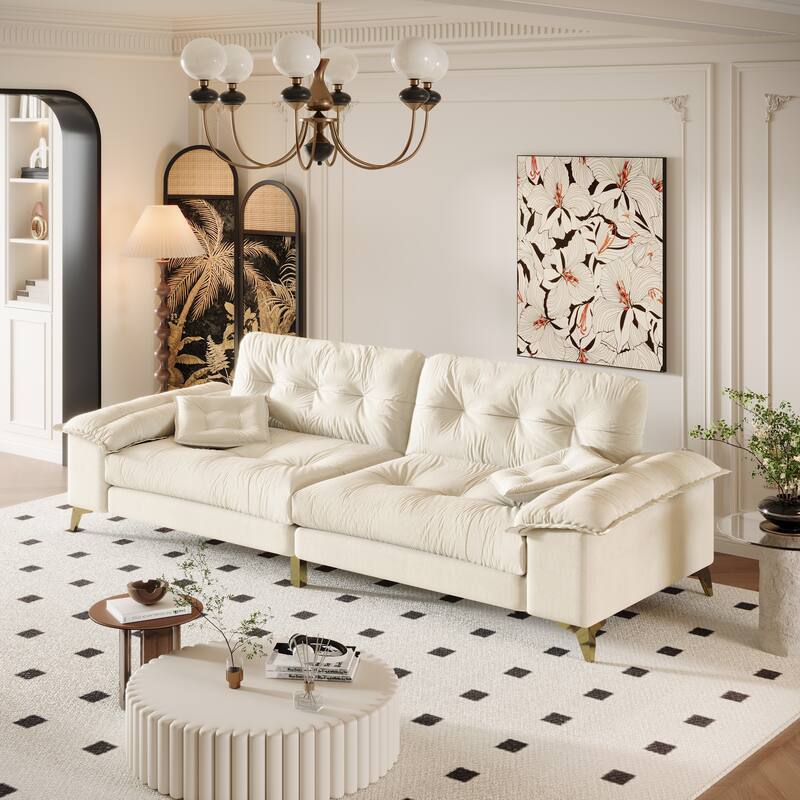 GDFStudio - Modern Chenille Tufted 4-Seater 104.7" Cloud Sofa with Wide Armrests