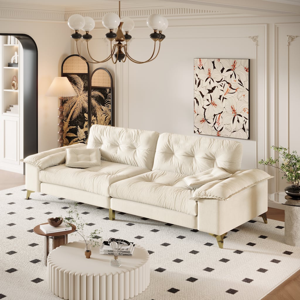 Loveseat Sofa with Removable Armrests, Tufted Sleeper Sofa with Metal Legs, Upholstered Lounge Sofa Couch with 2 Pillows