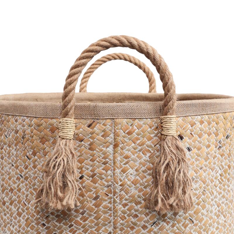 Celia Handwoven Palm Leaf Nesting Storage Baskets with Rope Handles (Set of 3)