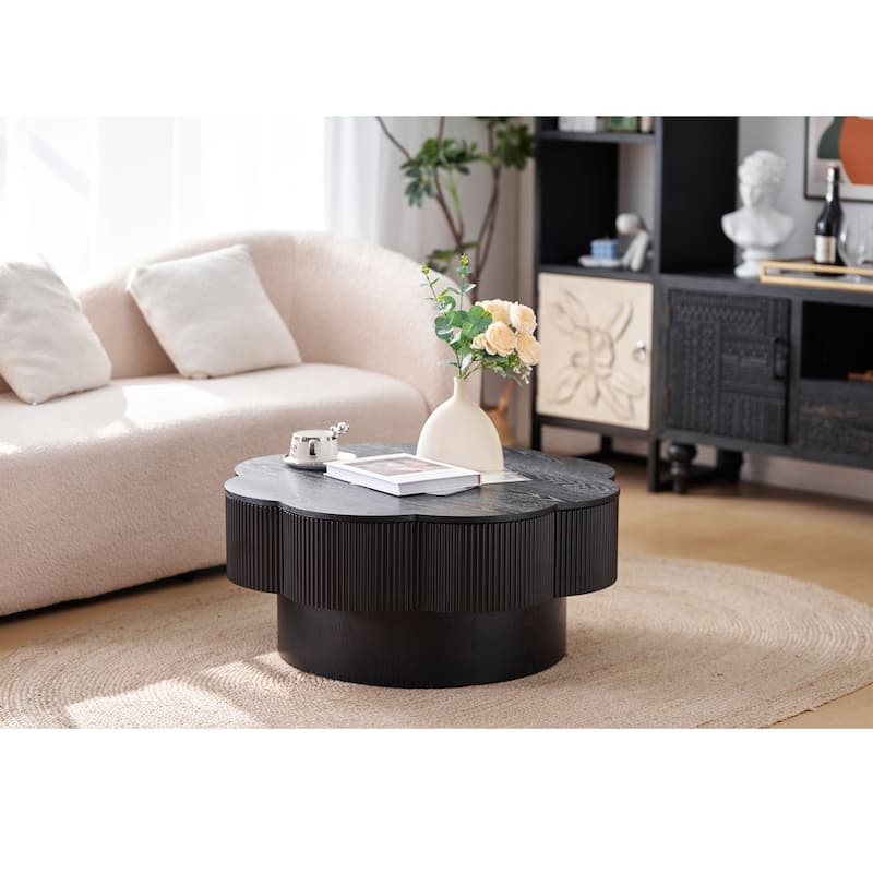 Modern Solid Wood Veneered Round/Oval/Rectangular Coffee Tea Table with Storage.