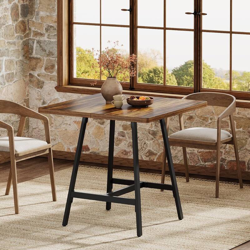 31.1" Square Industrial High Top Bar Pub Table, Small Kitchen Dining Table - 31.1" W × 31.1" D × 35.43" H