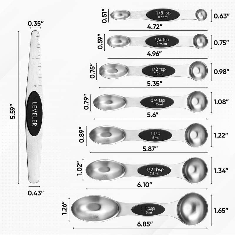 Magnetic Measuring Cups & Spoons Set, Strong Magnets, Set of 15 - Set of 15