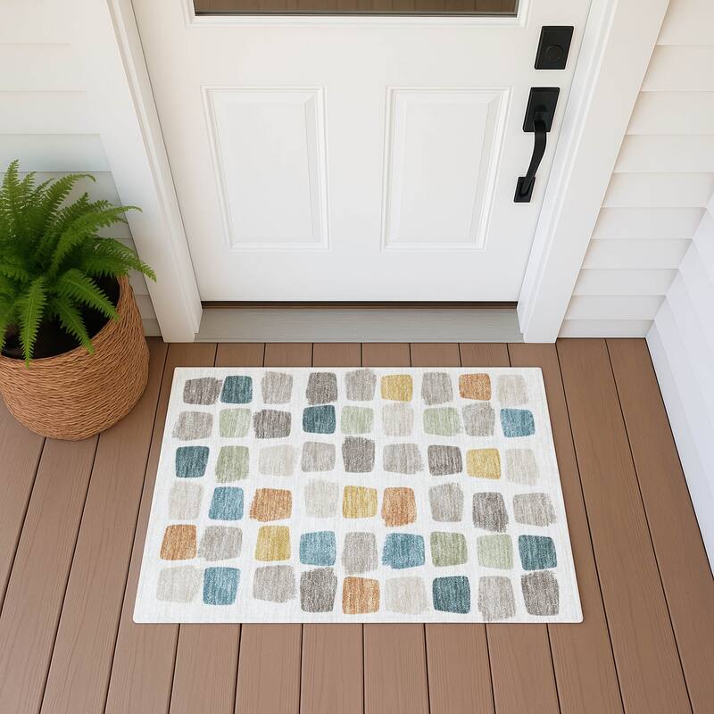 Machine Washable Indoor/ Outdoor Casual Hoppy Chantille Rug - Ivory - 1'8" x 2'6"
