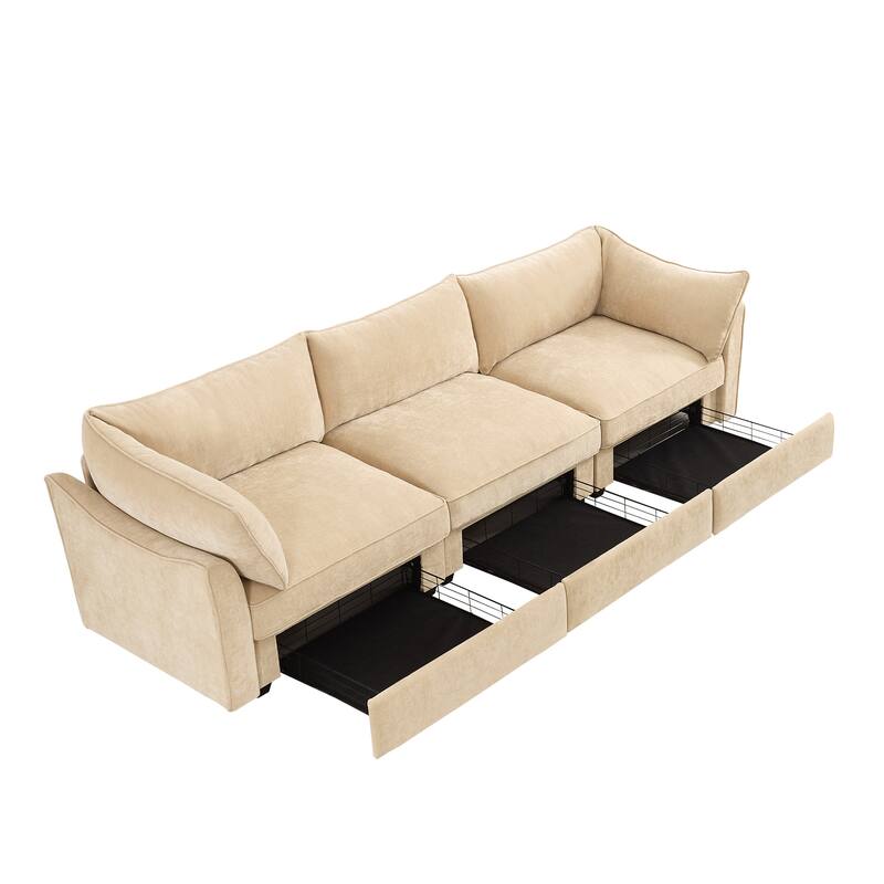 GDFStudio - 3-Seater 112.6" Chenille Sofa with Pull-Out Storage Drawers