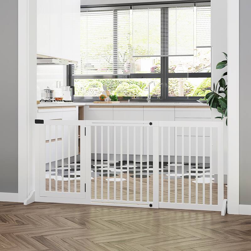 White Pine Wood Adjustable Dog Gate with Door and Safety Catch - 44.5"-65.25" L x 14.25" W x 28" H