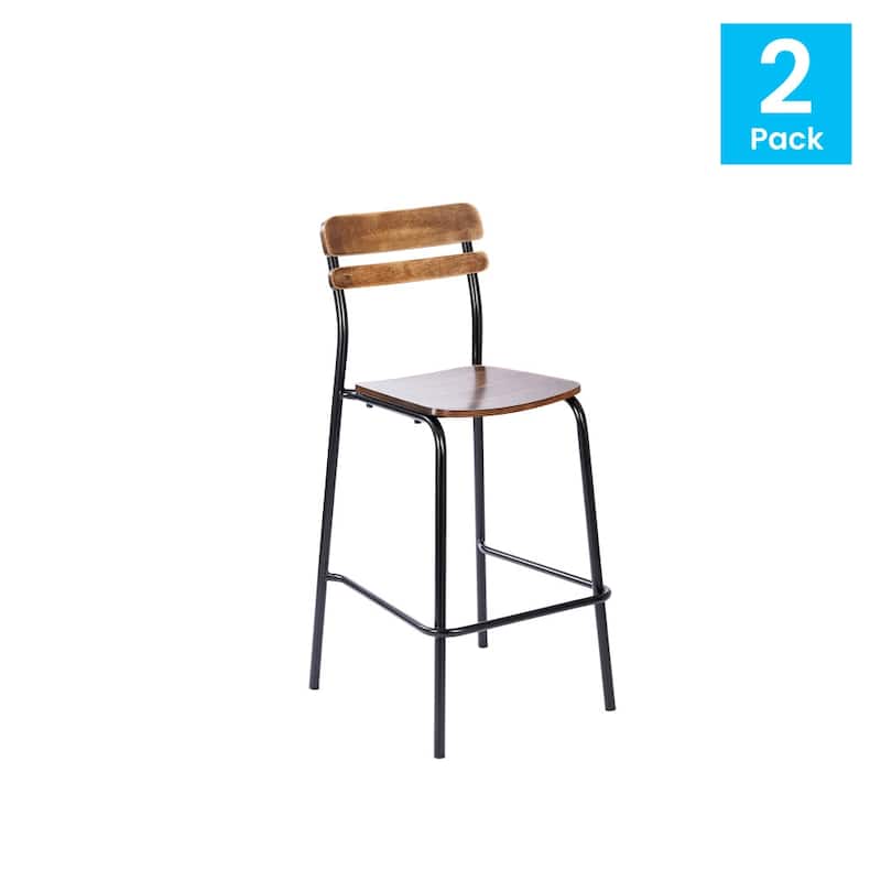 2PK Commercial Solid Wood Bar Stools with Frames and Antique Finish - 19.75"W x 22.25"D x 44.5"H
