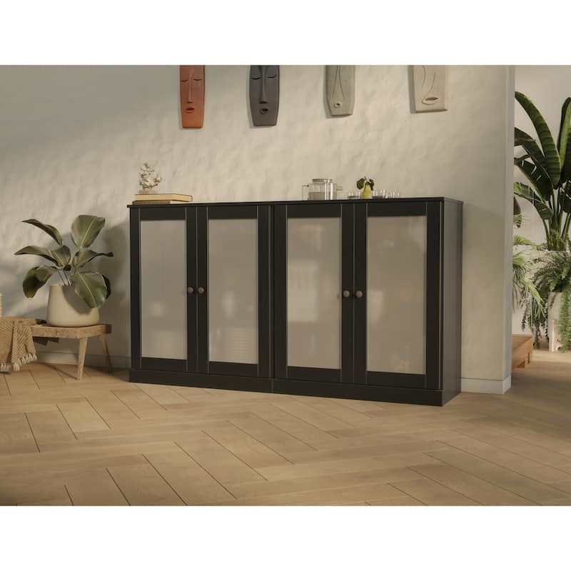 Palace Imports 100% Solid Wood 64" Sideboard with Frosted Glass Doors and Adjustable Shelves - Black