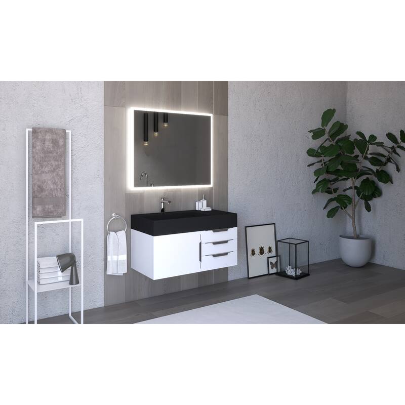 Amazon 36" Wall Mounted Bathroom Vanity Set w/ Black Top