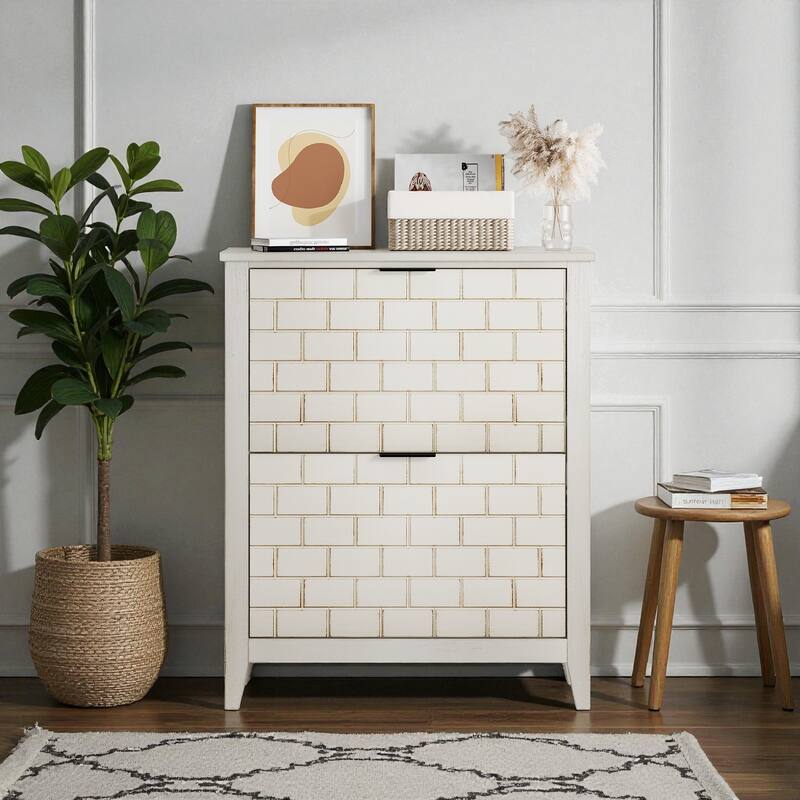 31.5" Retro Shoe Cabinet with 2 Flip Drawers, Mid-Century Freestanding Shoe Storage Organizer for Entryway or Hallway - White