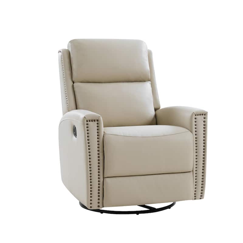 Fiacro 30.31"Wide Mid-Century Modern Genuine Leather Wingback Swivel Rocker Recliner with Nailhead Trims