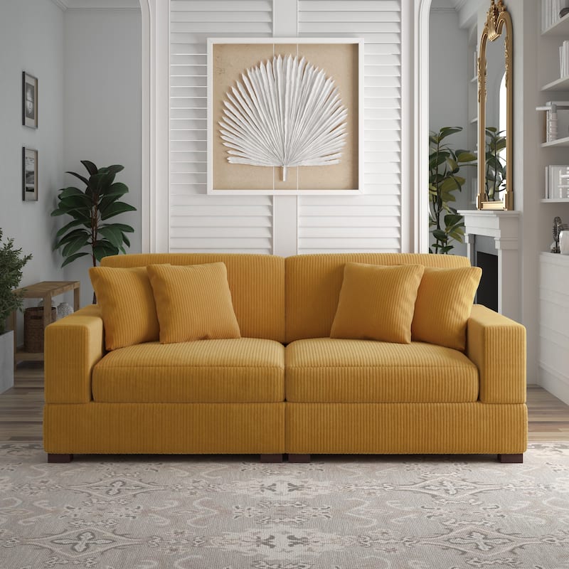 Corduroy Couch Modular Sectional Sofa with Pillows