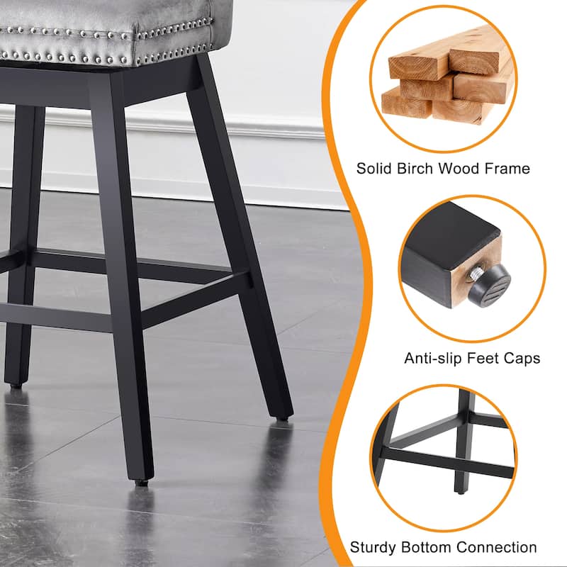26"/29" Velvet Swivel Counter and Bar Height Stools Solid Wood Frame (Set of 4)