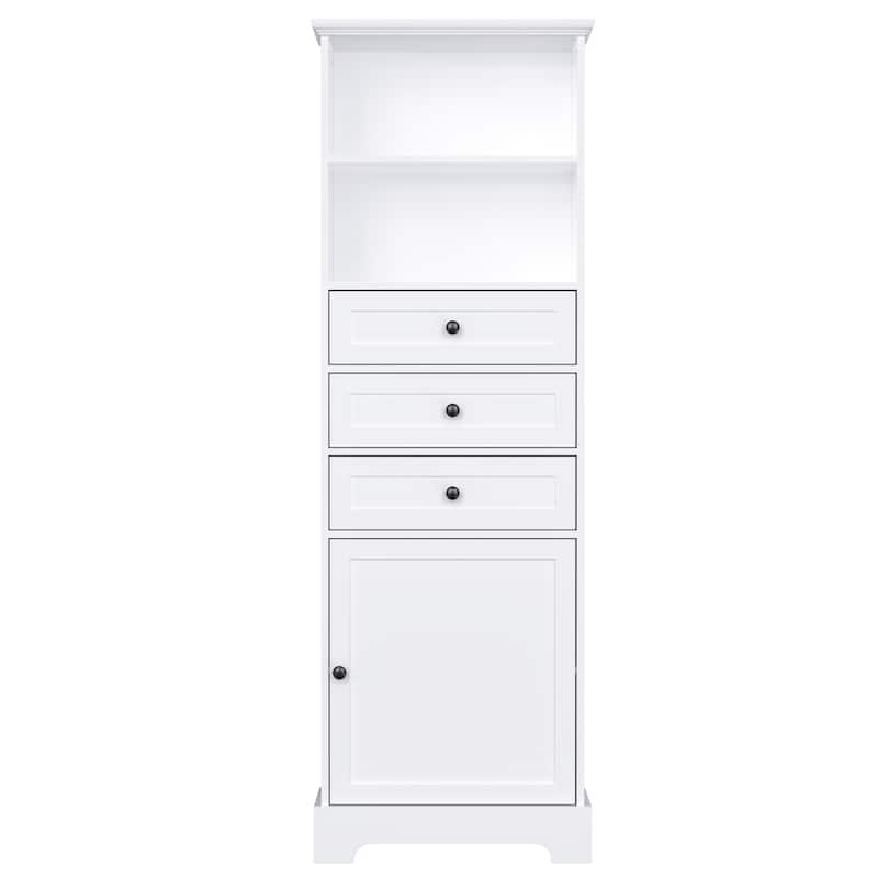 Tall Storage Cabinet with 3 Drawers and Adjustable Shelves