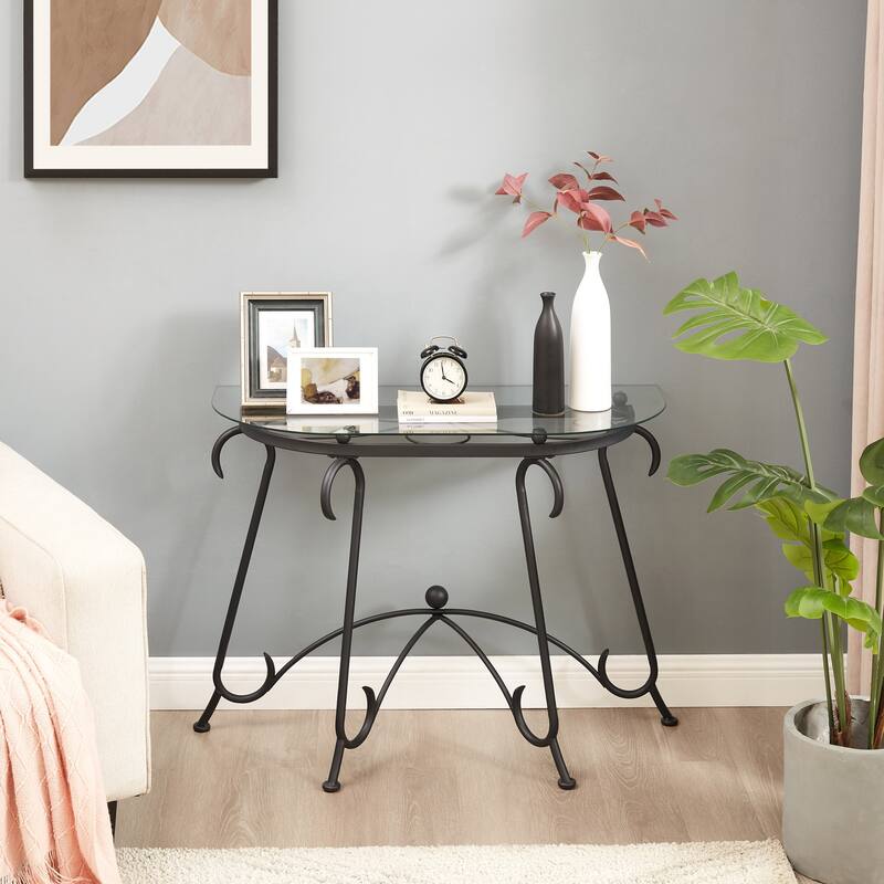 Tempered Glass Console Table with Metal Frame