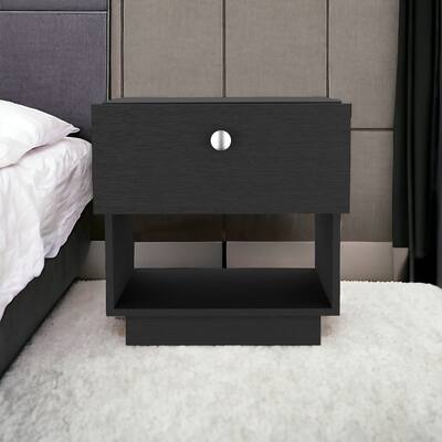 HomeRoots 20" Black One Drawer Faux Wood Nightstand