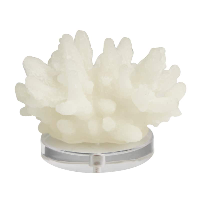 White Polystone Small Textured Coral Decorative Sculpture with Clear Acrylic Base