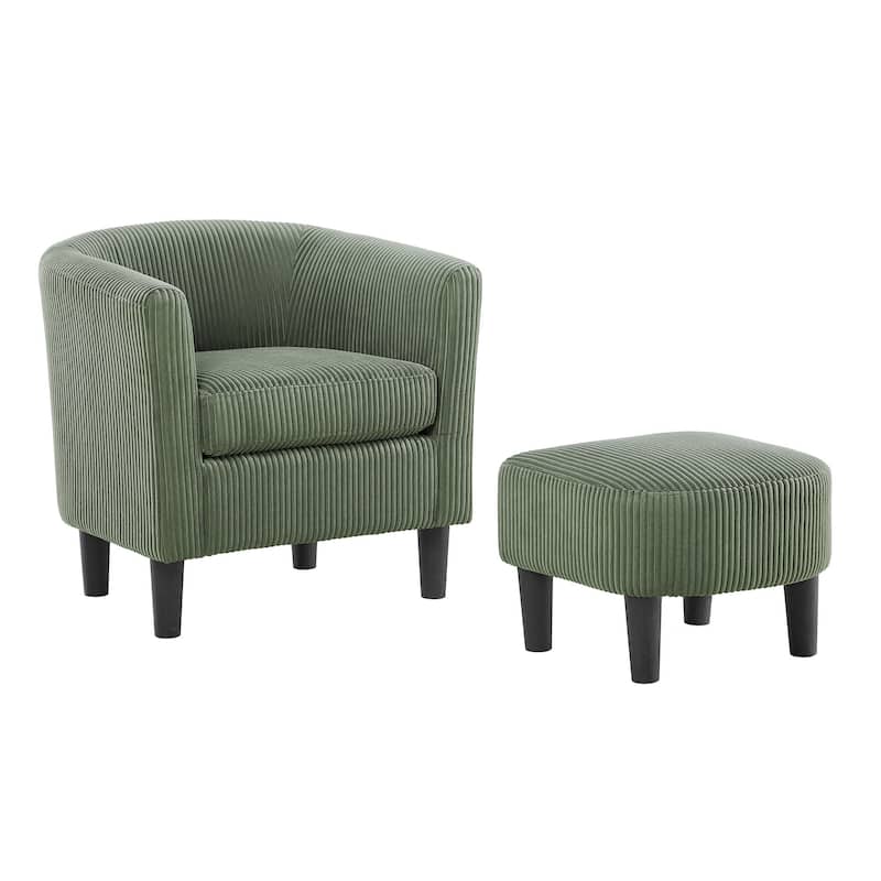 Corduroy Accent Chair with Ottoman - Modern Armchair for Living Room/Bedroom